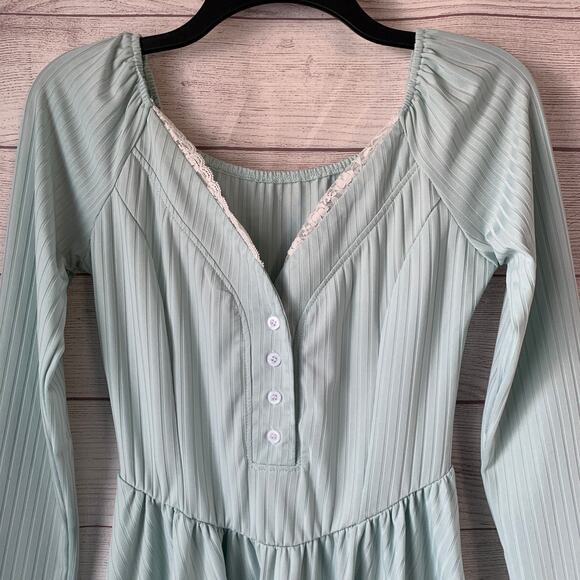 Light Blue Striped Dress with Lace Trim Coquette Ballet Skirt Size Small - Picture 2 of 13